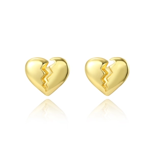 Minimalist gold heart stud earrings with unique broken heart crackle design