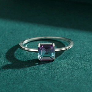 S925 sterling silver ring featuring a gradient square cut tourmaline-style stone