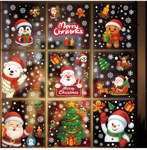 Detailed Christmas static window stickers set featuring Santa, reindeer and snowman decals