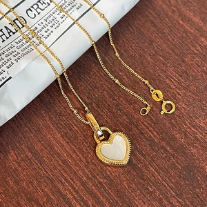 Heart Pendant Necklace 925 Sterling Silver 18K Gold Plated Minimalist Shell Enamel Romantic Jewelry For Women