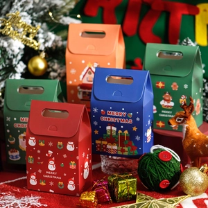 Weihnachts Geschenktüten Feiertag Süßigkeiten Schachteln Papier Handgehaltene Geschenkbox Für Kekse Plätzchen Weihnachtsmann Schneemann Muster Festliche Partyverpackung