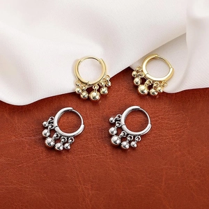 925 Sterling silver hoop earrings with movable metal bead tassels in gold and silver