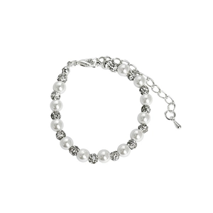 Elegant French style pearl and silver beaded bracelet with adjustable lobster clasp closure