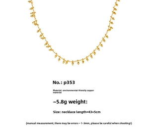 Detail of 18k gold plated copper necklace showing 43+5cm length and 5.8g weight specs
