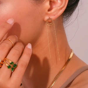 18K gold plated stainless steel long tassel earrings and snake chain jewelry set