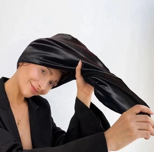 Satin Microfiber Absorbent Hair Drying Hat For Long Hair Elastic Head Wrap Bonnet With Button Closure