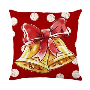 Housse de coussin de Noël à pois rouges et illustration aquarelle de cloches dorées