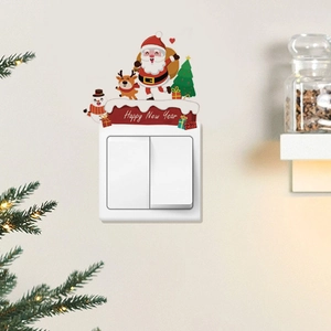 Detail of watercolor Santa and reindeer light switch sticker with Happy New Year text