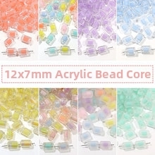 Detail of 12x7mm acrylic column beads with inner bead design in macaron colors