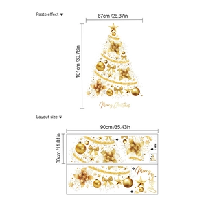 Golden Christmas tree wall decal with layout size and festive Merry Christmas text