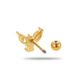 Golden butterfly stud earring with sparkling crystals and screw back ball closure