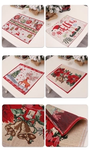 Detailoverzicht van jacquard kerstplacemats met rendiermotieven en afgewerkte locksteken