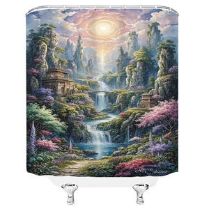 3D-Duschvorhang mit Berg- und Wasserfalllandschaft aus wasserdichtem Polyestergewebe