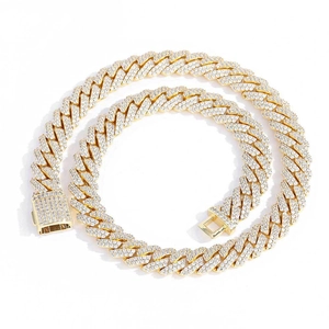 Iced out 12mm double row diamond cuban link necklace in gold with zircon accents