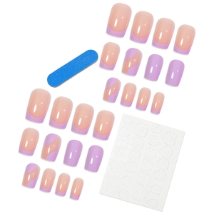 Kit de faux ongles à coller, pointes françaises violettes, vagues, lime et adhésifs