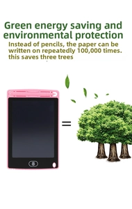 Pink LCD writing tablet with stylus featuring 100,000 times reuse delete button
