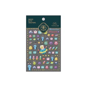 Monster Planet themed 3D embossed nail stickers featuring colorful cute aliens and space motifs