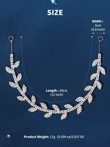 Detail showing dimensions of the zircon leaf headband with width of 2cm and length of 28cm