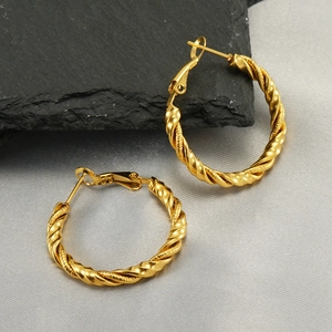 Twisted Hoop Earrings 18K Gold Plated Stainless Steel Minimalist Geometric Fashion Jewelry For Women
