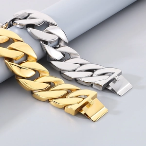 Polished 43mm wide cuban link chain necklaces in gold and silver finish for men and women