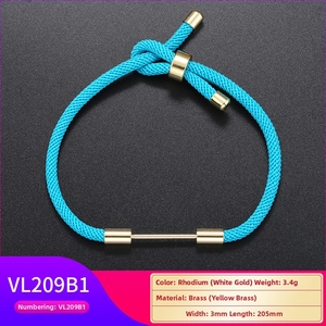 Detail of blue braided DIY bracelet with adjustable brass slide clasp and gold hardware