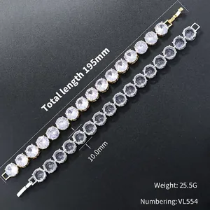 Luxurious 10mm tennis chain bracelet with clear zircons in gold and silver finish