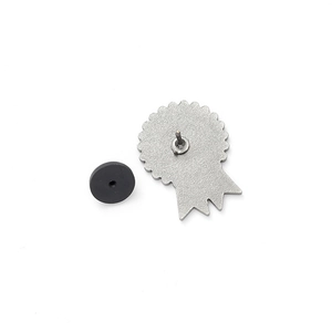 Reverse view of Over Thinker metal pin with pin needle and black rubber clutch backing