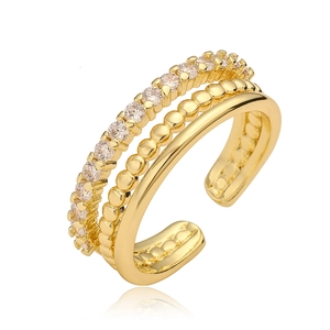 18K gold plated triple-layer geometric open ring with shimmering zircon stones