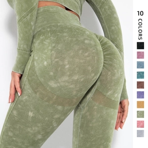 Seamless High Waist Acid Wash Yoga Leggings Scrunch Butt Workout Gym Pants For Women Athletic Fitness Running Tights