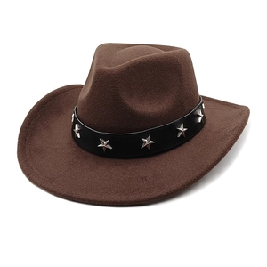 Western Cowboy Hat Cotton Polyester Blend Wide Brim Star Studded Leather Band Retro Jazz Fedora For Men Women