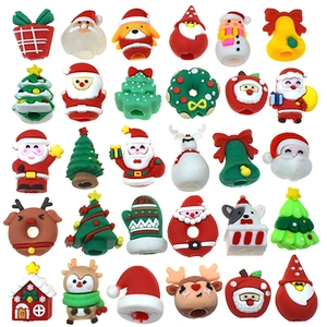 30pcs Christmas silicone bead charms set featuring Santa Claus and reindeer for DIY crafts