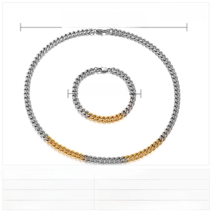Macro detail of two-tone gold and silver stainless steel NK chain link jewelry set