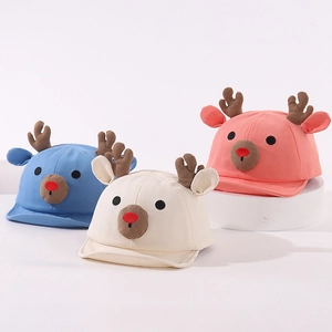 Cute baby baseball cap with 3D deer antlers and soft brim for sun protection