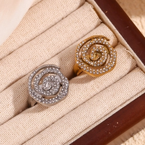 Vortex Spiral Ring Stainless Steel 18K Gold Plated With Full Rhinestone Fashion Adjustable Open Jewelry Women