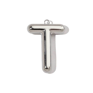 Detailed view of mirror-polished silver stainless steel letter T pendant accessory