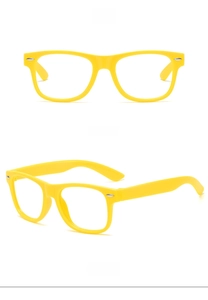 Vue de face et de profil de la monture de lunettes carrée jaune classique pour enfants