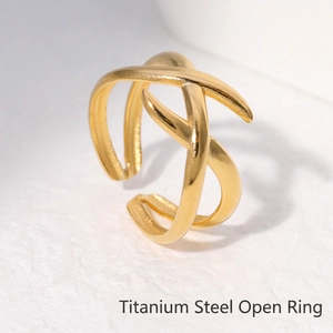 Stainless Steel Adjustable Open Ring Intertwined X-Shape Geometric Minimalist Jewelry For Women