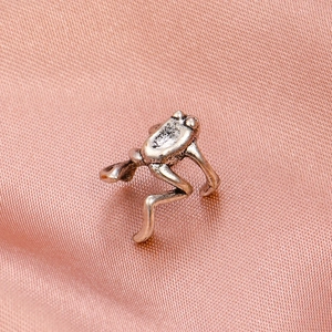 Vintage silver frog ear cuff clip earring with rustic punk texture for non-pierced ears