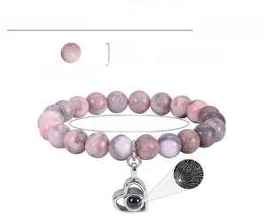 Detail of 8mm pink zebra stone beads with weight and size parameters for heart pendant bracelet