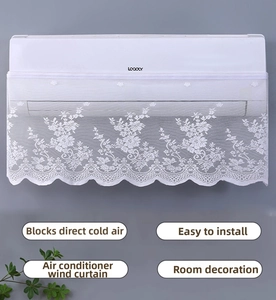 Close-up of white lace air conditioner cover featuring delicate floral embroidery texture