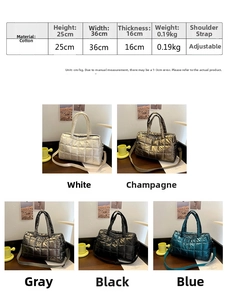 Quilted puffer tote bag measuring 36x25x16cm available in five metallic colors