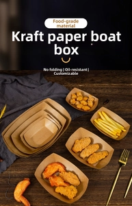 Close-up of assorted sizes of eco-friendly brown kraft paper food trays for snacks