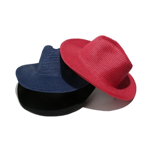 Straw fedora hats in red, navy blue, and black for sun protection and outdoor travel
