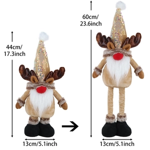 Christmas gnome doll with extendable legs from 44cm to 60cm high in khaki brown plush