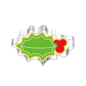 Detail of holly leaf and berries stainless steel Christmas cookie cutter for baking