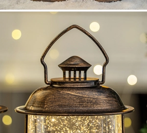Macro shot of bronze vintage Christmas lantern top with metallic texture and ring