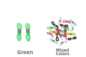 Detailed view of anti-slip silicone eyewear connectors in green and mixed colors
