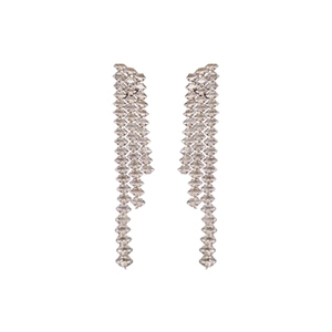 Elegant long tassel drop earrings with sparkling crystals on silver finish base