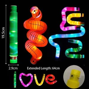 LED light up pop tubes sensory toy stretching from 19.5cm up to 64cm long