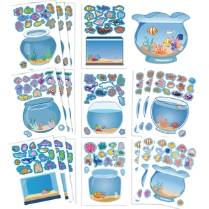 Set de pegatinas de acuario de dibujos con animales marinos para manualidades y decoración
